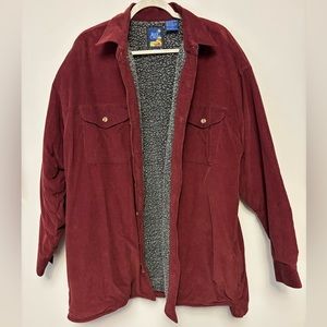 VTG oversized maroon corduroy fleece lined button front jacket | 2XLT